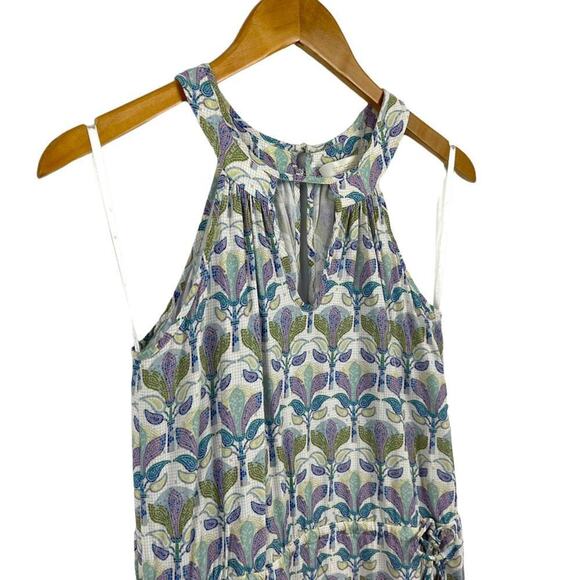 Etcetera Floral Mosaic Print Halter Self Tie Mini Dress Keyhole Size 00 - Picture 3 of 16